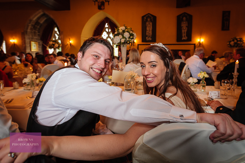 Bride and groom at their wedding reception at Langley Castle